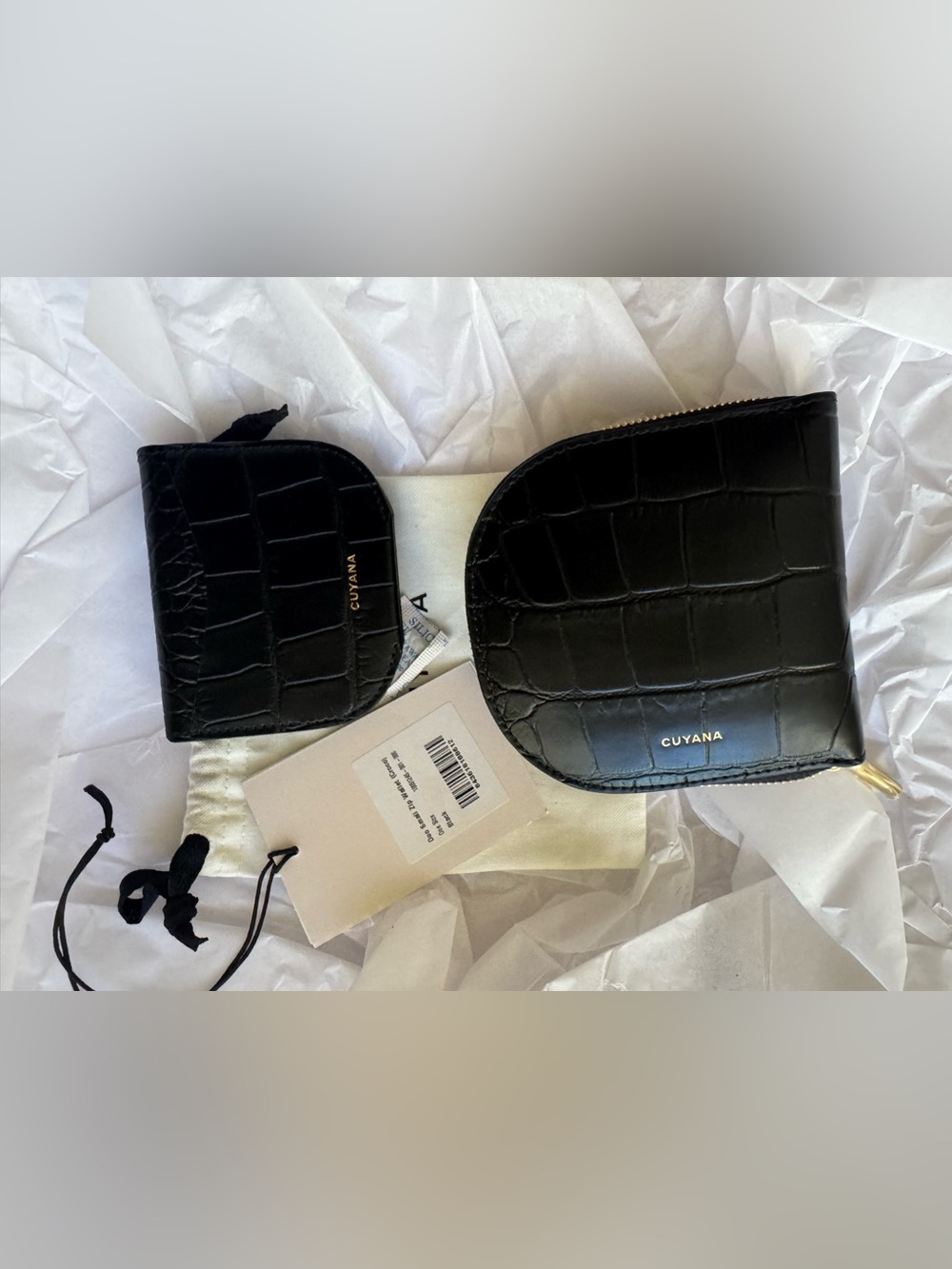 NWT Cuyana Duo Small Zip Wallet in Black (Croco)